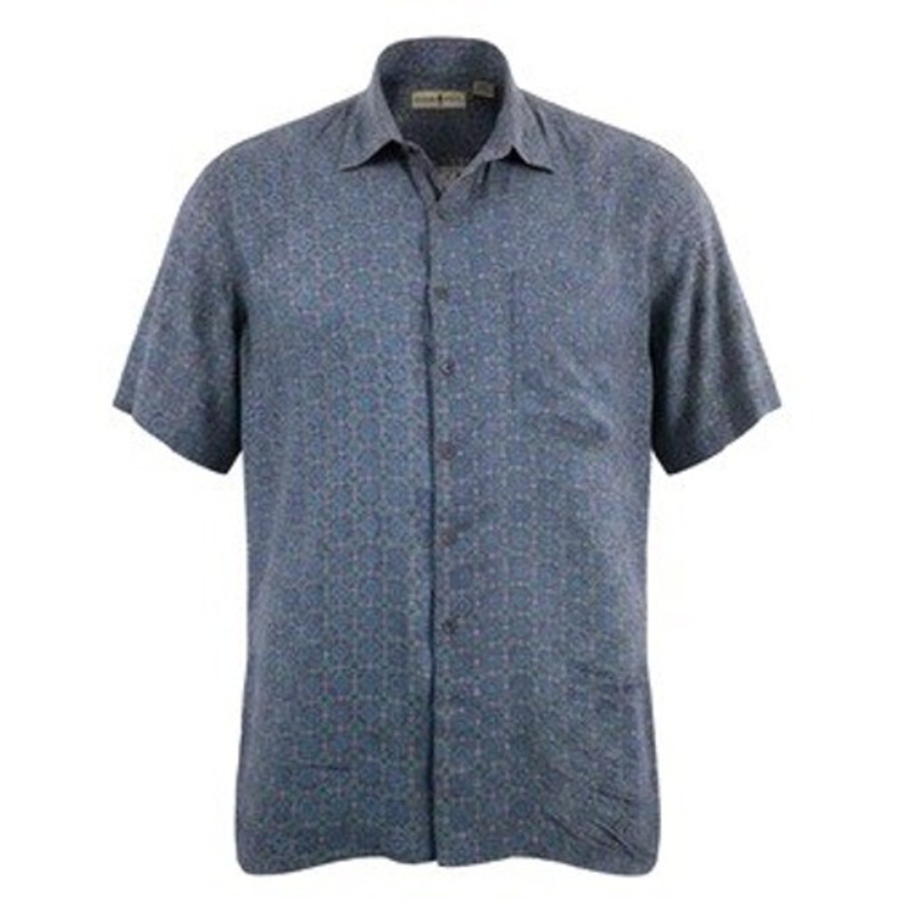 Robert Stock Men‎ XL Button Up Shirt Blue Purple Geometric Silk Short Sleeve
